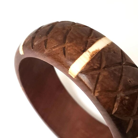Wood Bone Inlay Boho Wide Cuff Bracelet - Picture 2 of 9